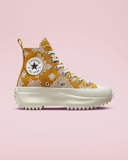 Women's Converse Run Star Hike Tonal Embroidery High Top Platform Shoes Gold | AU C3981O